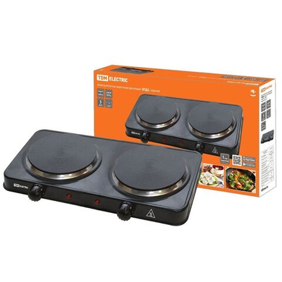 Плита электрическая TDM, SQ2504-0010, 2000 Вт, 2 конф, диск, эмаль, механ, пер повор, чер