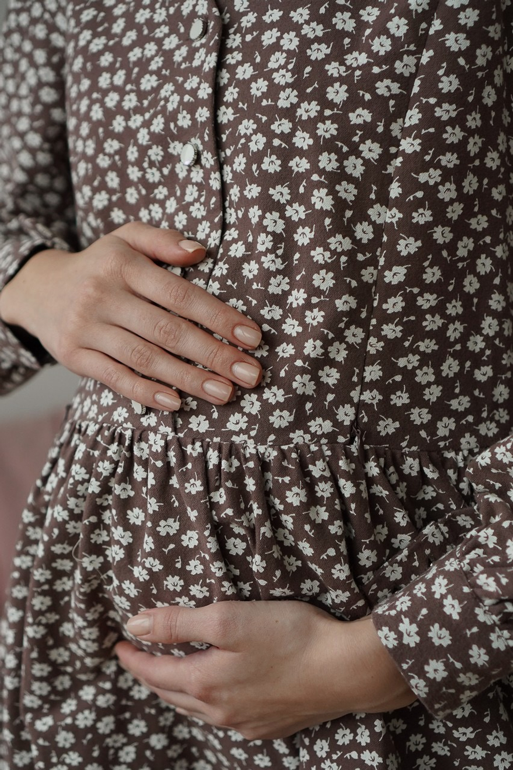 Платье Ева из фланели для беременных и кормящих мам, Мокко с цветами