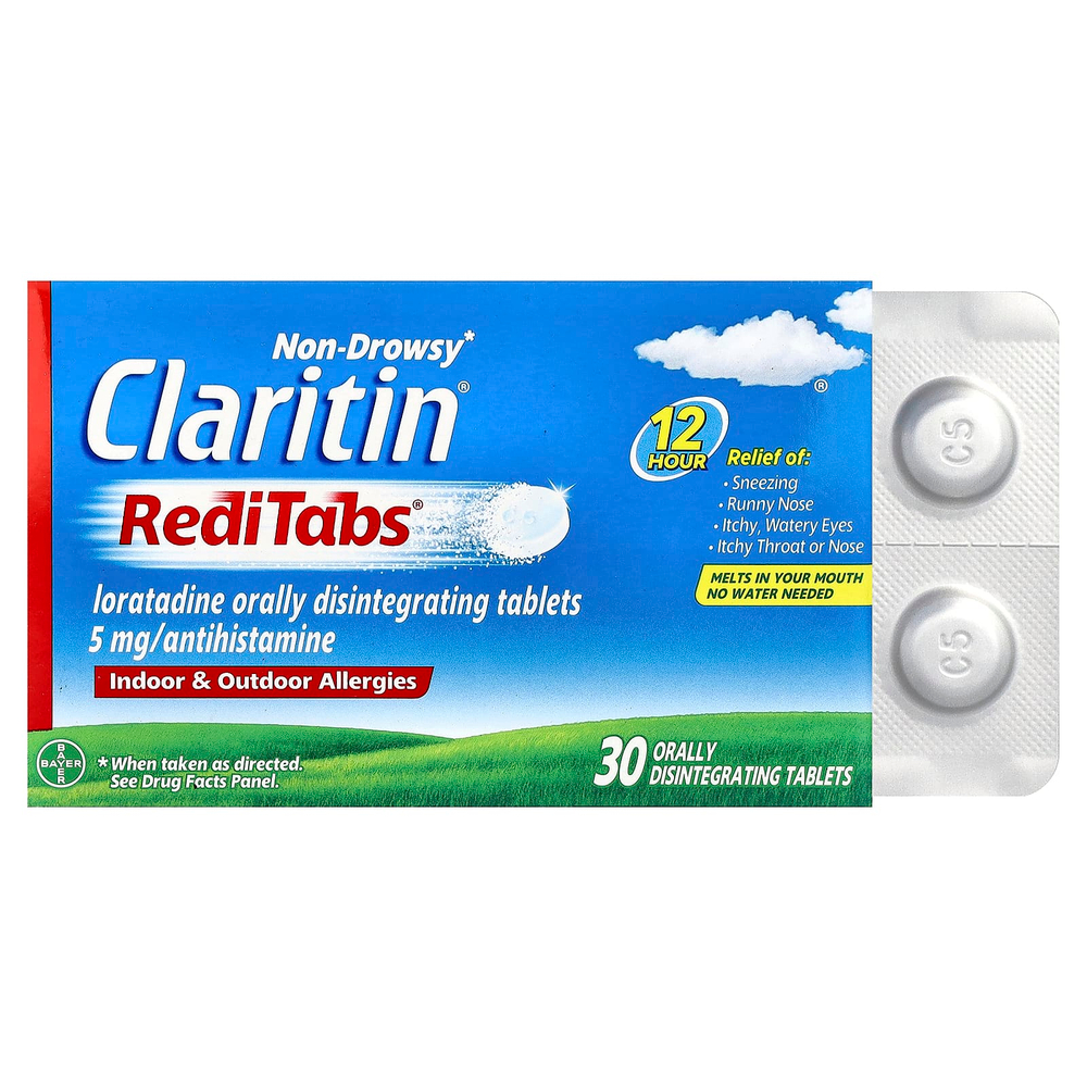 Claritin, RediTabs, не вызывающий сонливости, от аллергии в помещении и на свежем воздухе, 5 мг, 30 таблеток для рассасывания в полости рта