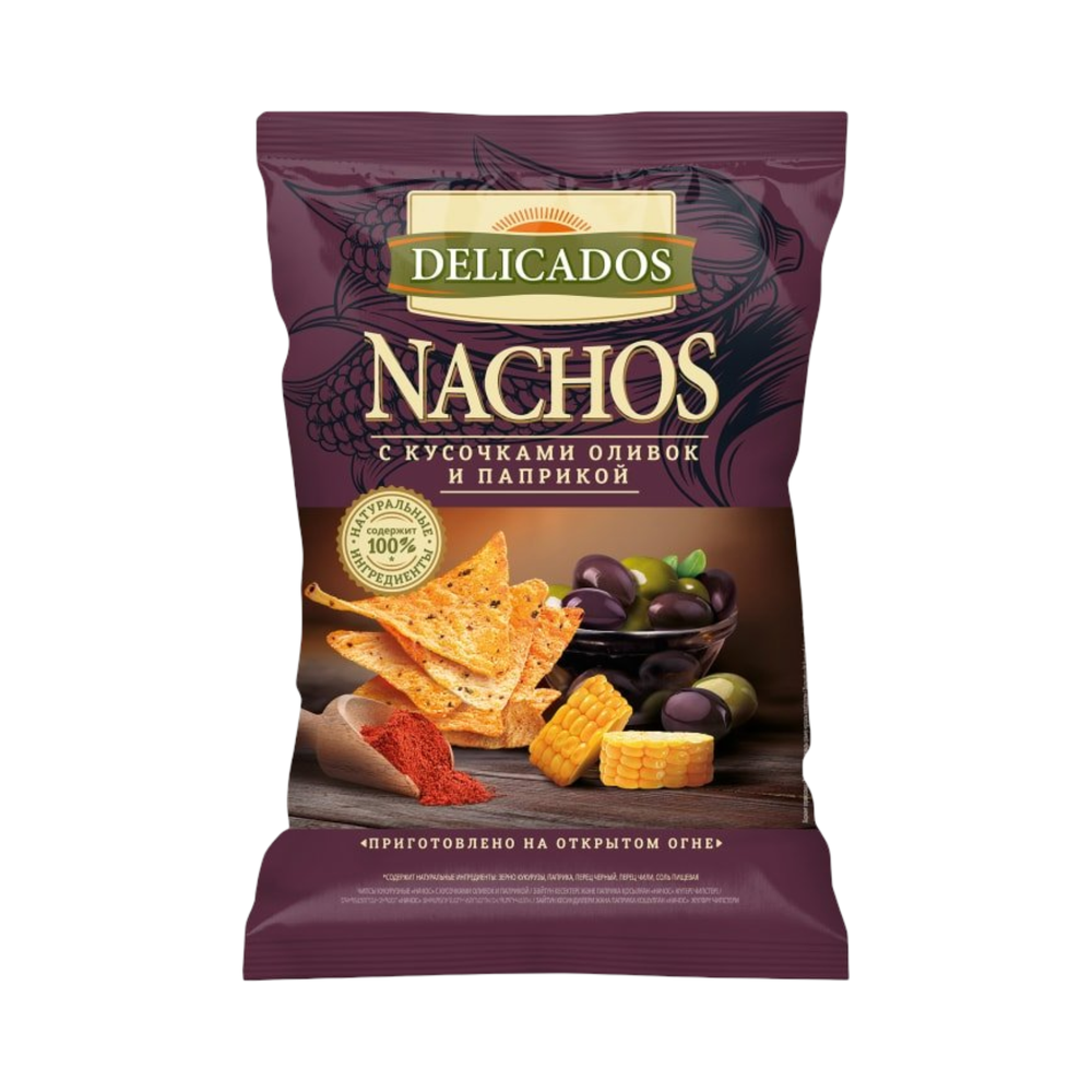 Чипсы НАЧОС с Кусочками Оливок и паприки 150г (Деликадос)
