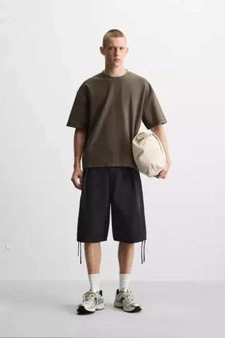 ZARA ФУТБОЛКА BOXY FIT HEAVYWEIGHT, КОРИЧНЕВЫЙ