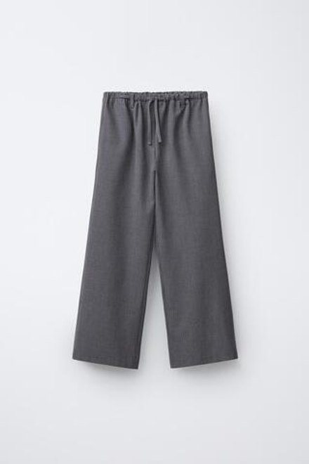 ZARA БРЮКИ В КЛЕТКУ СО ШНУРКОМ, ГРАНАТОВЫЙ
