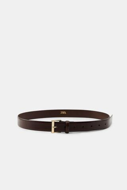 ZARA КОЖАНЫЙ РЕМЕНЬ С КВАДРАТНОЙ ПРЯЖКОЙ, ТЕМНО-КОРИЧНЕВЫЙ