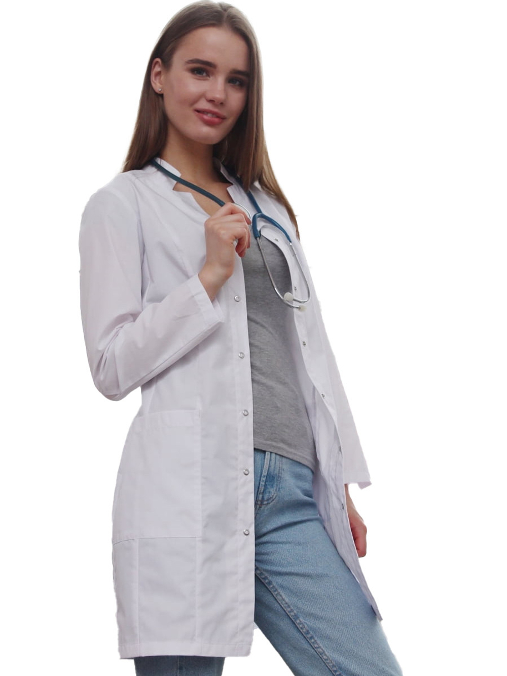 Халат медицинский женский Доктор стиль ЛЛ 2126 Лянка , белый, 44