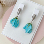 LEFIREL' Серьги серебряные женские "Элайна" с цветами из муранского стекла / ювелирные украшения из родированного серебра 925