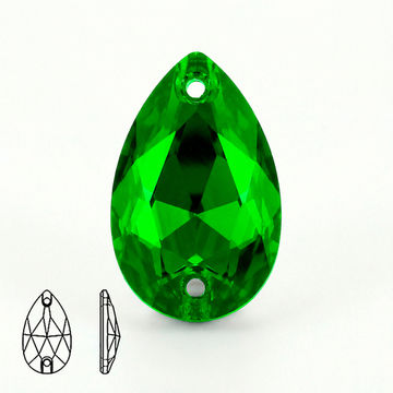 Пришивные стеклянные стразы (Emerald / Изумрудный, форма “капля” / Teardrop)