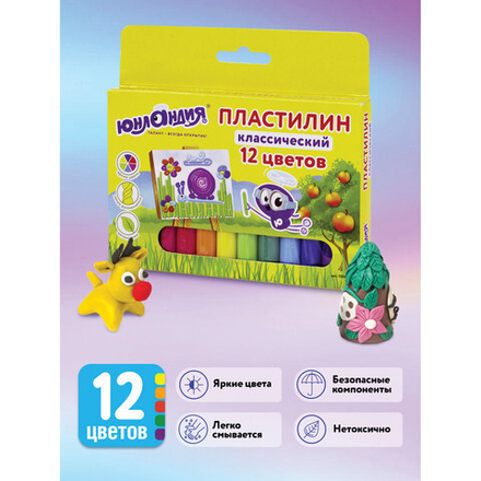 Пластилин классический ЮНЛАНДИЯ "ЮНЛАНДИК-ЖИВОПИСЕЦ", 12 цветов, 240 г, ВЫСШЕЕ КАЧЕСТВО, 105029