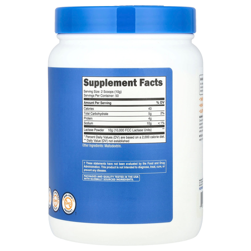 Nutricost, Лактаза в порошке, без добавок, 500 г (1,1 фунта)