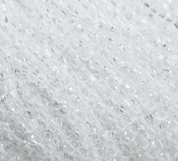 ББ001НН3 Хрустальные бусины "биконус", цвет: белый прозрачный, размер 3 мм, кол-во: 95-100 шт.