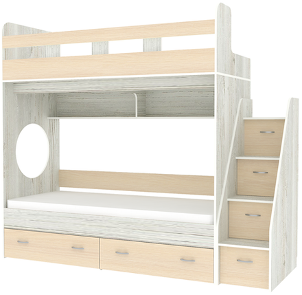 Двухъярусная кровать КарИВи Юниор 1 90х200 Винтерберг  Дуб Молочный