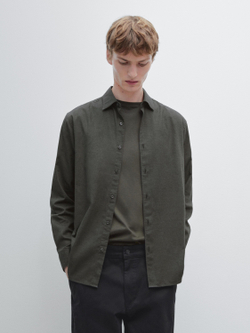 Massimo Dutti Меланжевая рубашка облегающего кроя из твила, темно-зеленый