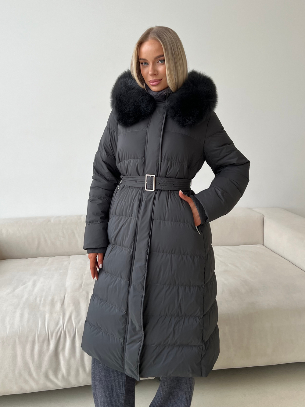 Пуховик Fresh макси графит