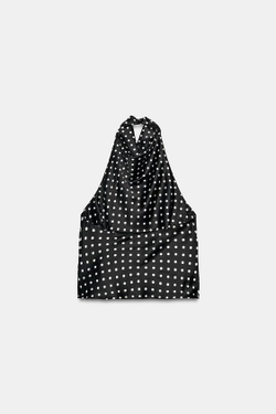 ZARA АТЛАСНЫЙ ТОП С ГОРЛОВИНОЙ ХАЛТЕР, ЧЕРНЫЙ/БЕЛЫЙ