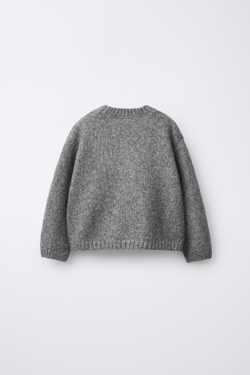 ZARA ТРИКОТАЖНЫЙ ДЖЕМПЕР С ВЫШИВКОЙ, СЕРЫЙ МЕЛАНЖ