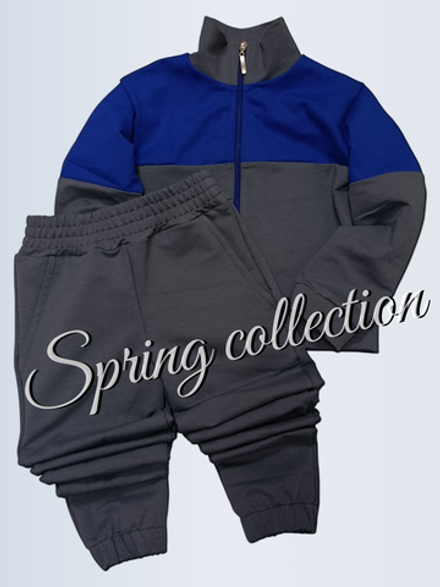 11587 Костюм детский на кокетке футер 2-х нитка серый/василек (68-134)