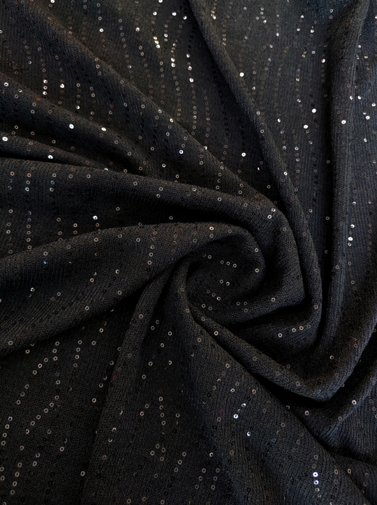 Трикотаж лапша, черный, с пайетками LINDA