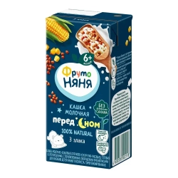 Каша мультизлаковая детская ФрутоНяня с 6 месяцев, 3 злака, молочная, жидкая, 200 мл