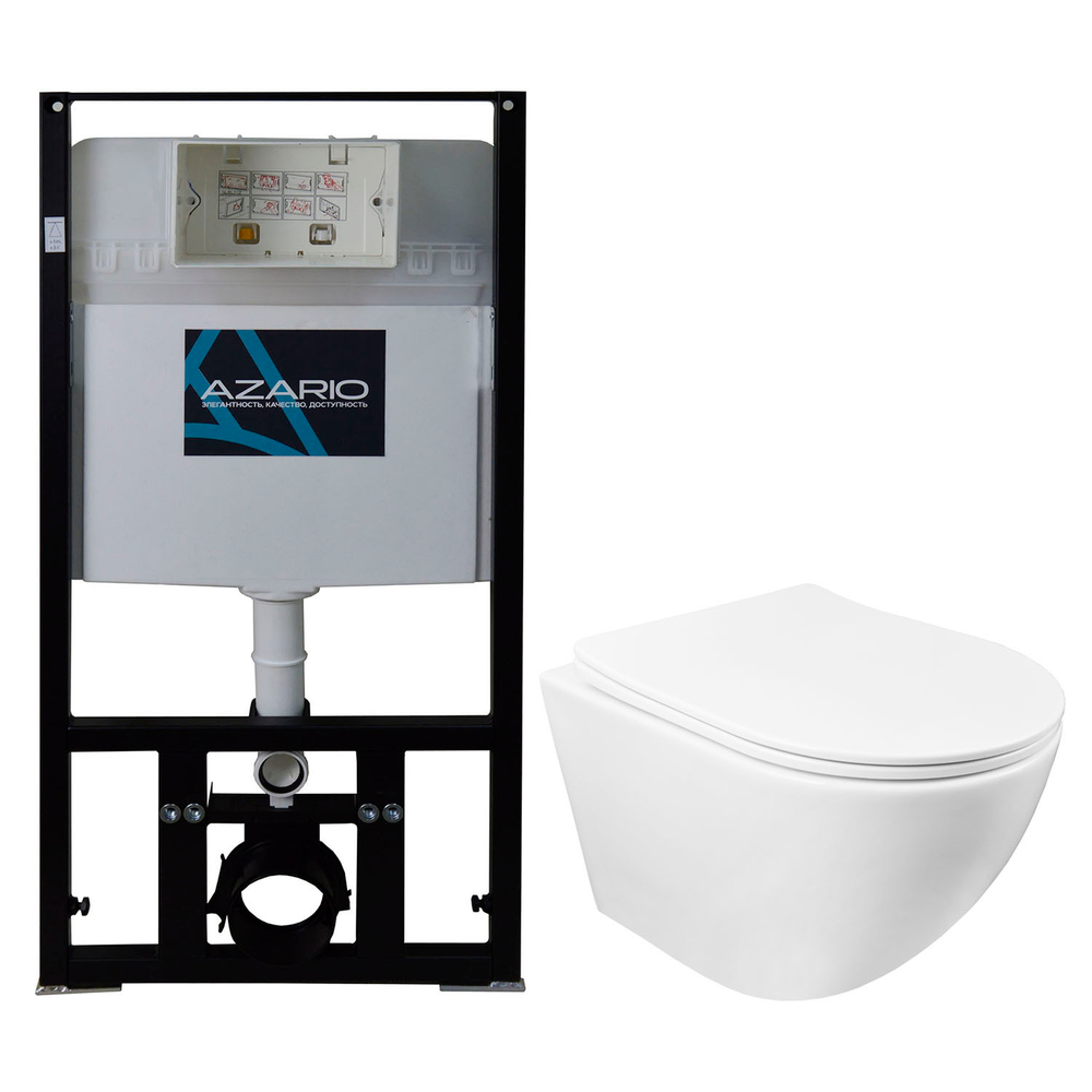 Комплект подвесной безободковый унитаз Azario Grado AZ-8010-1000+AZ-0046 SP с микролифтом + система инсталляции без кнопки смыва