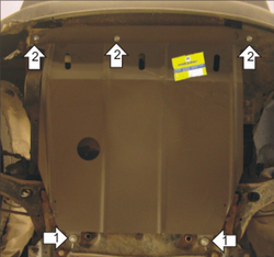 Защита картера Двигателя, КПП. 2 мм, Сталь. для Ford Tourneo Connect 2002-2006, Ford Tourneo Connect 2010-2013, Ford Transit Connect 2002-2006, Ford Tourneo Connect 2006-2010, Ford Transit Connect 2006-2013 MOTODOR.00712