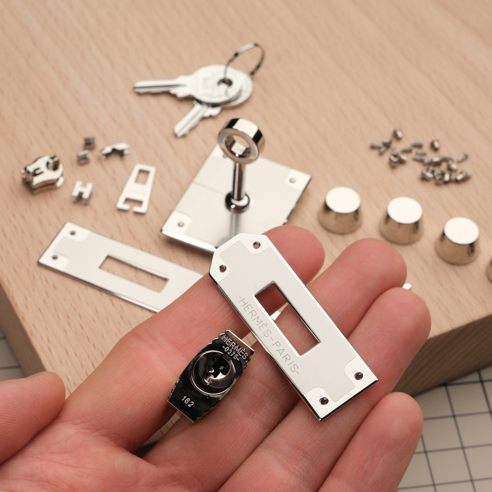 Birkin 30/35 // Комплект фурнитуры из нержавеющей стали, цвет серебро, с логотипом