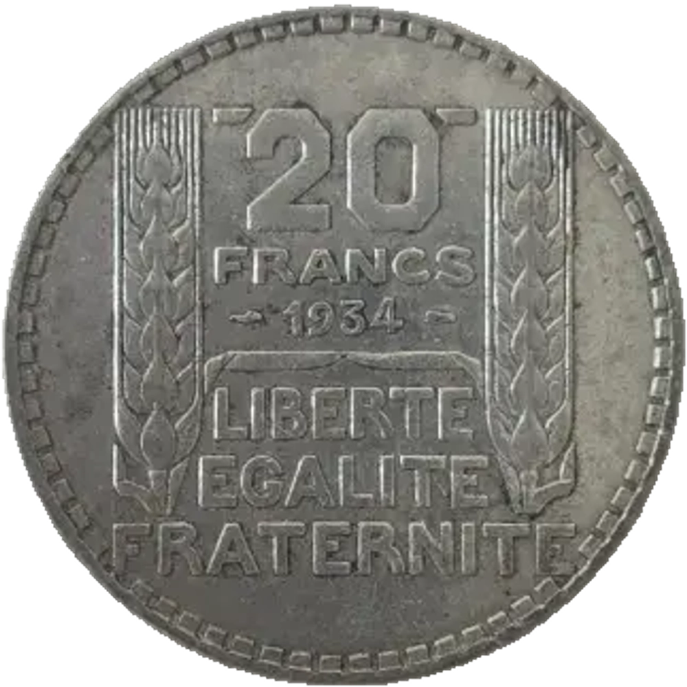 France, 20 Francs 1934 – "Turin" Series, VF