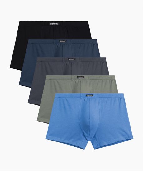 Трусы мужские боксеры (5шт), Atlantic 5SMH-002, хлопок, светло-голубой + графитовый + черный + светлый хаки + индиго