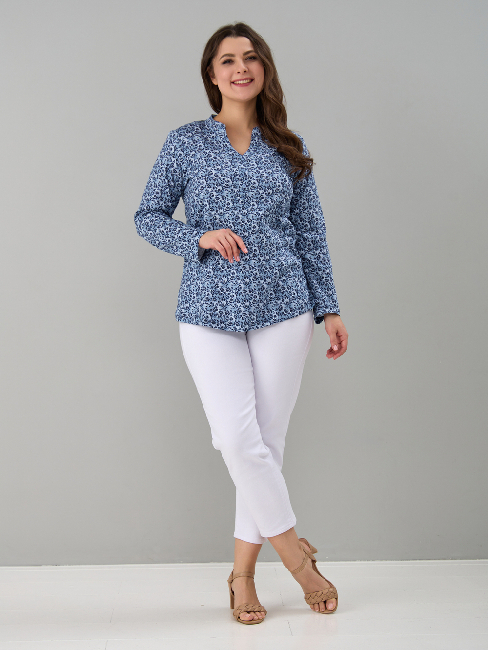 Блузка БЛ-22/голубойтуман-индигоцветы