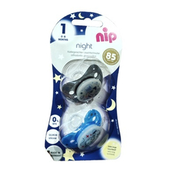 Пустышка силиконовая NIP "Night" для мальчика 2 шт. размер 1, синий/серый