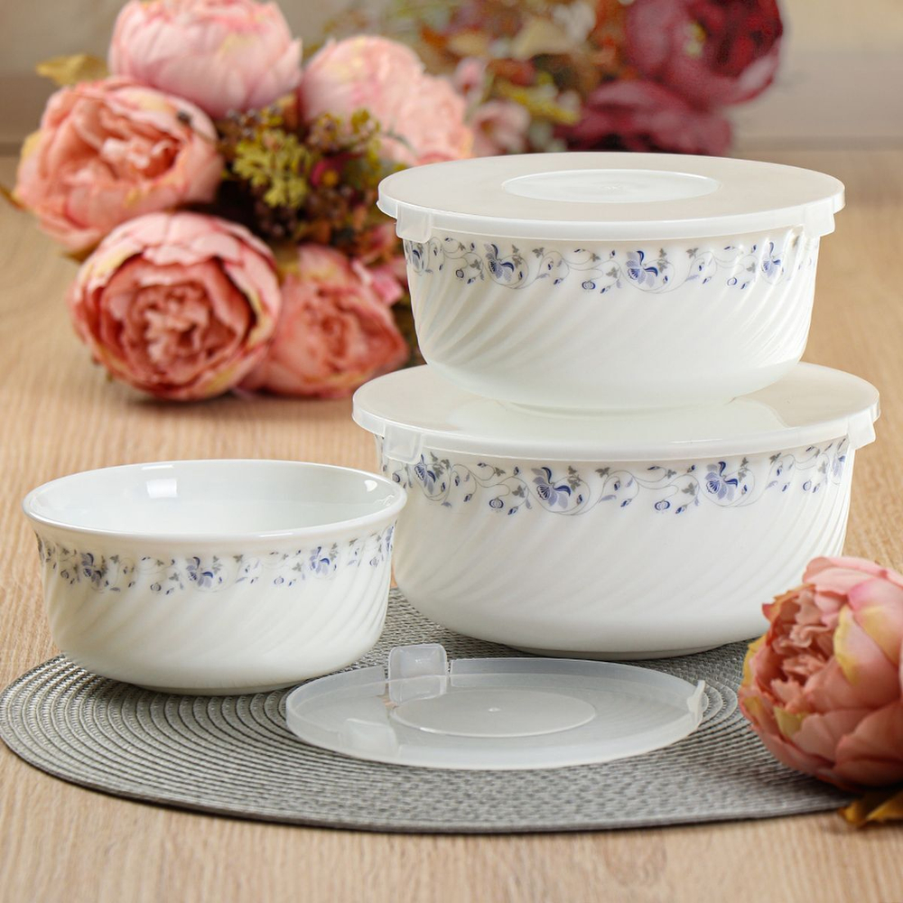 Салатник стеклокерам, кругл, 3 шт, 19,16,14 см, с крыш, Эдем, Daniks, W-3X1059/245501