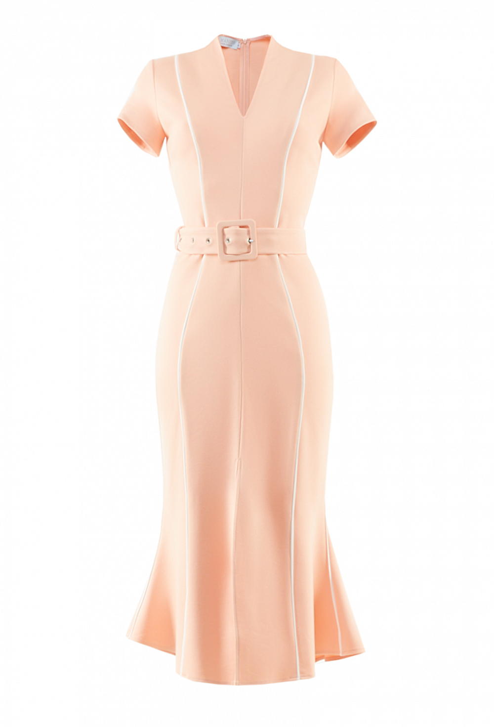 Трикотажное платье с поясом персиковое 04-04-20 SS