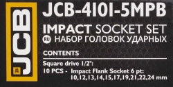 Набор головок ударных,10пр. 1/2''6гр.(10,12,13,14,15,17,19,21,22,24),в метал. Кейсе JCB JCB-4101-5MPB