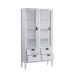 Шкаф для посуды «Бридж» широкий с 2-мя стеклянными дверями и 4-мя ящиками белый лак