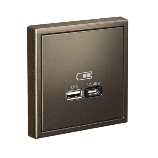 Розетка USB ArtGallery тип A+C 45Вт QC PD высокоскор. ЗУ механизм мокко SE GAL000629