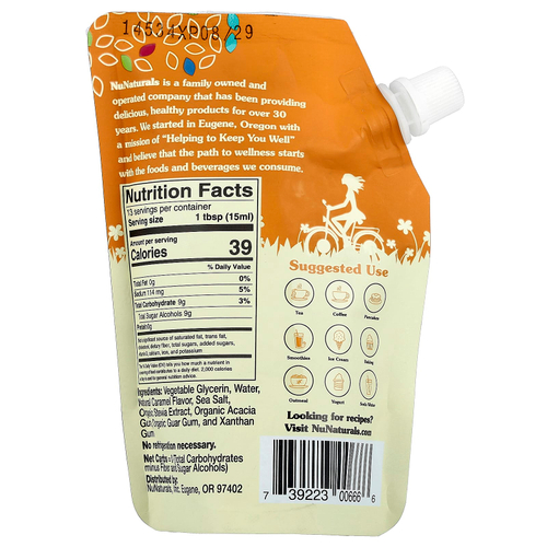 NuNaturals, NuStevia, Сироп со вкусом соленой карамели, 6,6 жидких унций (0,2 л)