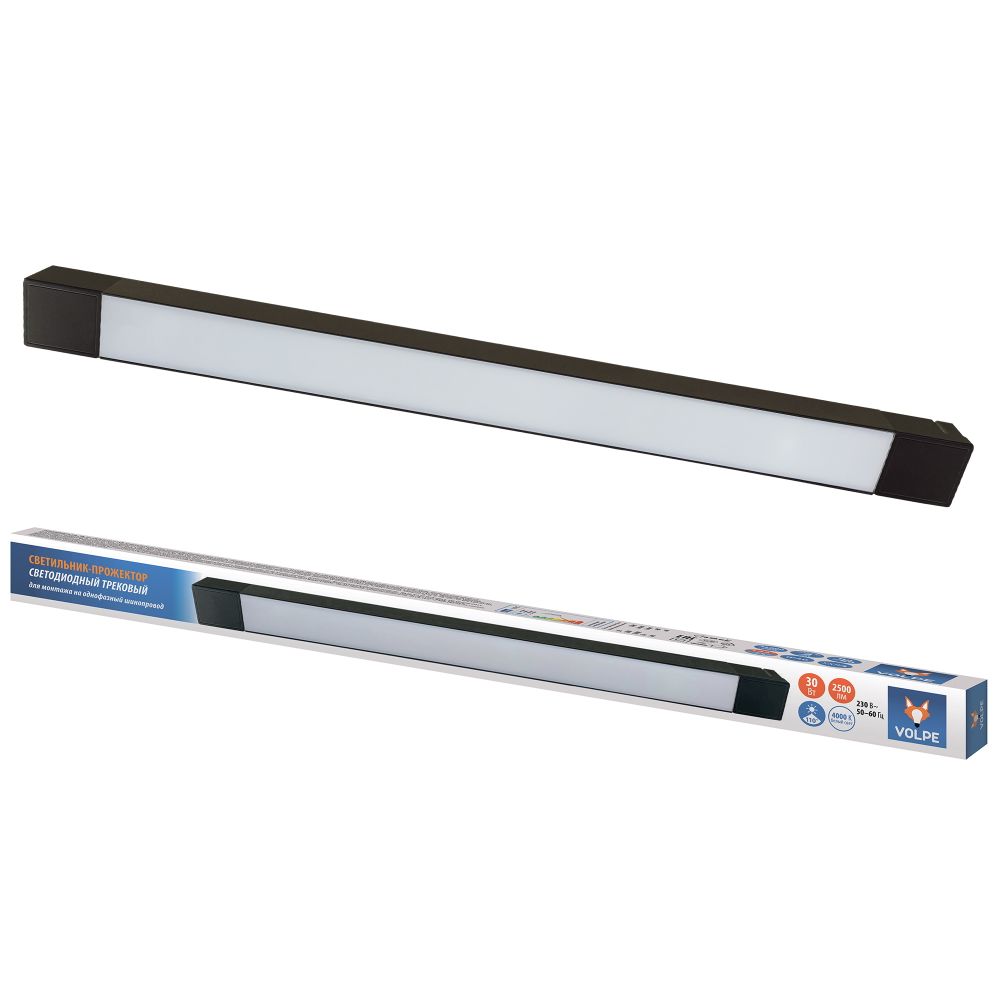 ULB-Q281 30W-4000K BLACK Светильник-прожектор светодиодный трековый. Линейный. 2500 Лм. Белый свет 4000К. Корпус черный. ТМ Volpe
