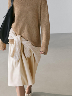 Massimo Dutti Свитер из смесового хлопка с ажурным узором, светло-коричневый