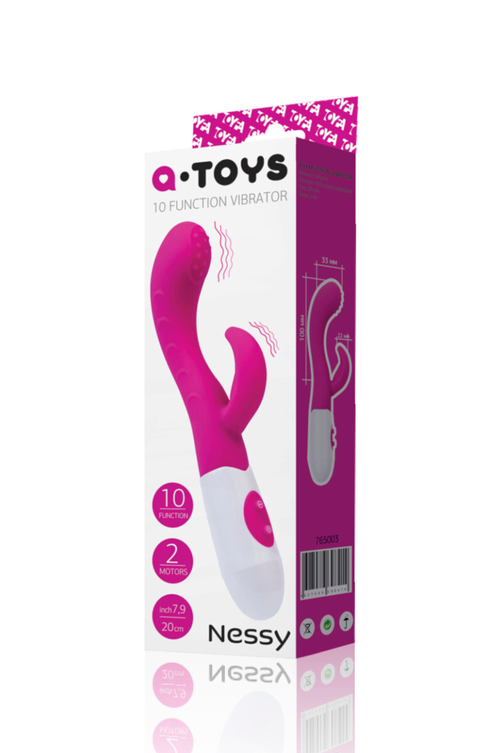 Вибратор с клиторальным стимулятором A-Toys by TOYFA Nessy, силикон, розовый, 20 см