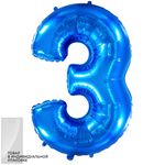 Шар (40"/102 см) Цифра, 3, Синий, 1 шт. в упак.