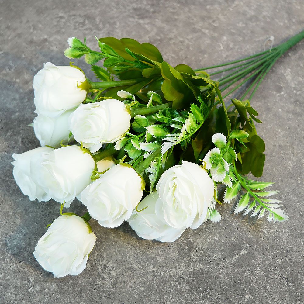 Цветы искусственные "Розовый букет" 42см 10 цветков, белые
