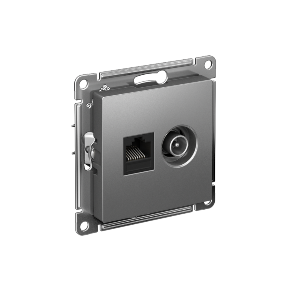 Розетка компьютерная + телевизионная 2-м AtlasDesign RJ45 кат.5E + TV механизм сталь SE ATN000989