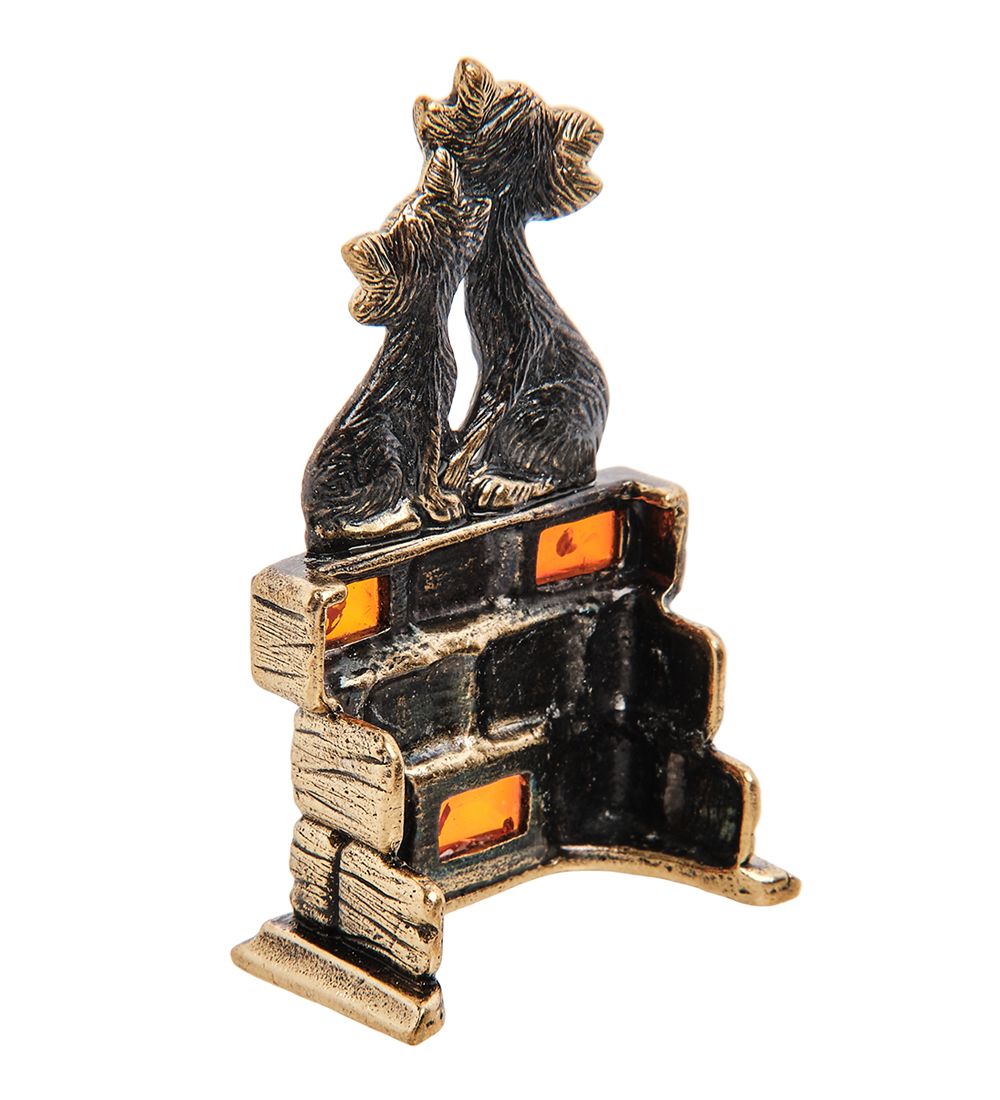 AM-3140 Фигурка «Кошки на трубе» (латунь, янтарь)