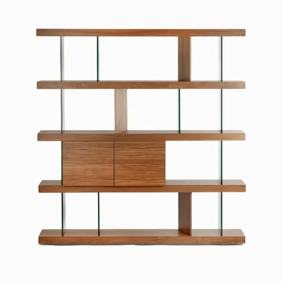 Стеллаж с ящиками Somerset 189х180 см, шпон ореха, стекло