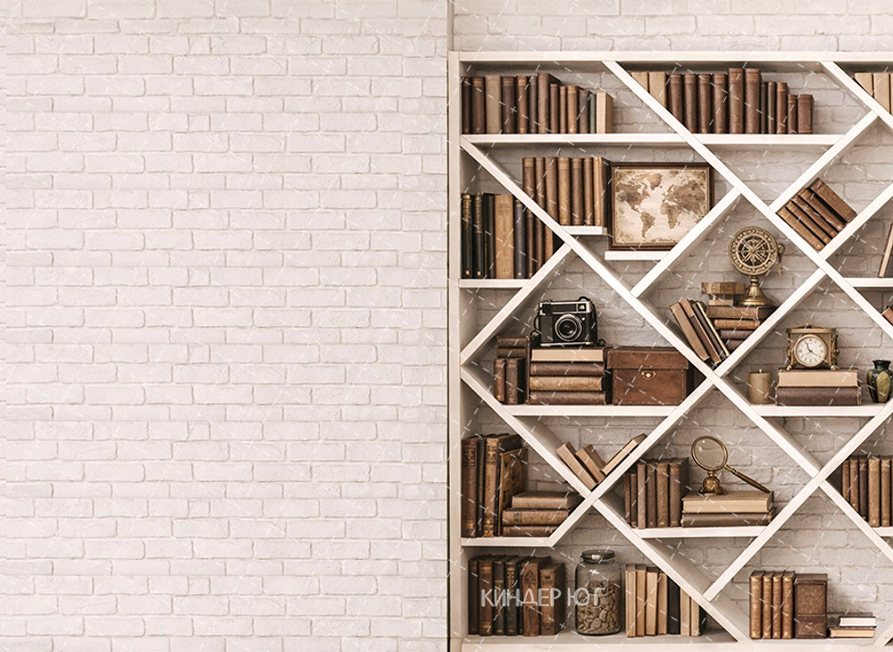 Фотофон "Книжный стеллаж и кирпичная стена" арт. ФФ905-114