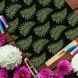 Ткань дюспо реалистичный папоротник на чёрном фоне