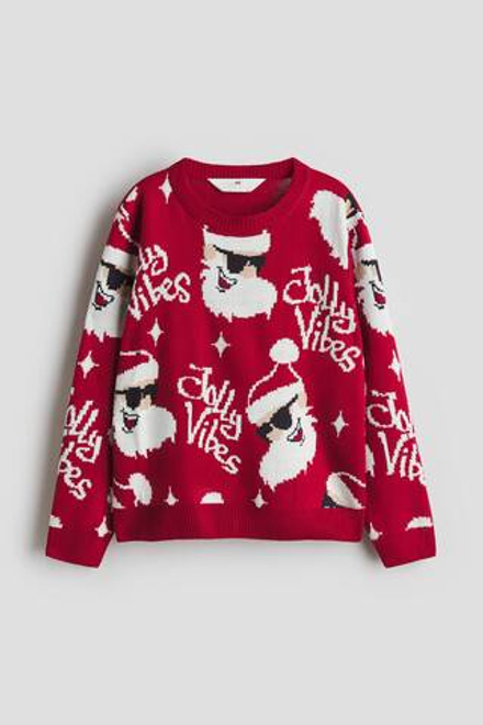 H&M Вязаный свитер жаккардовый, красный