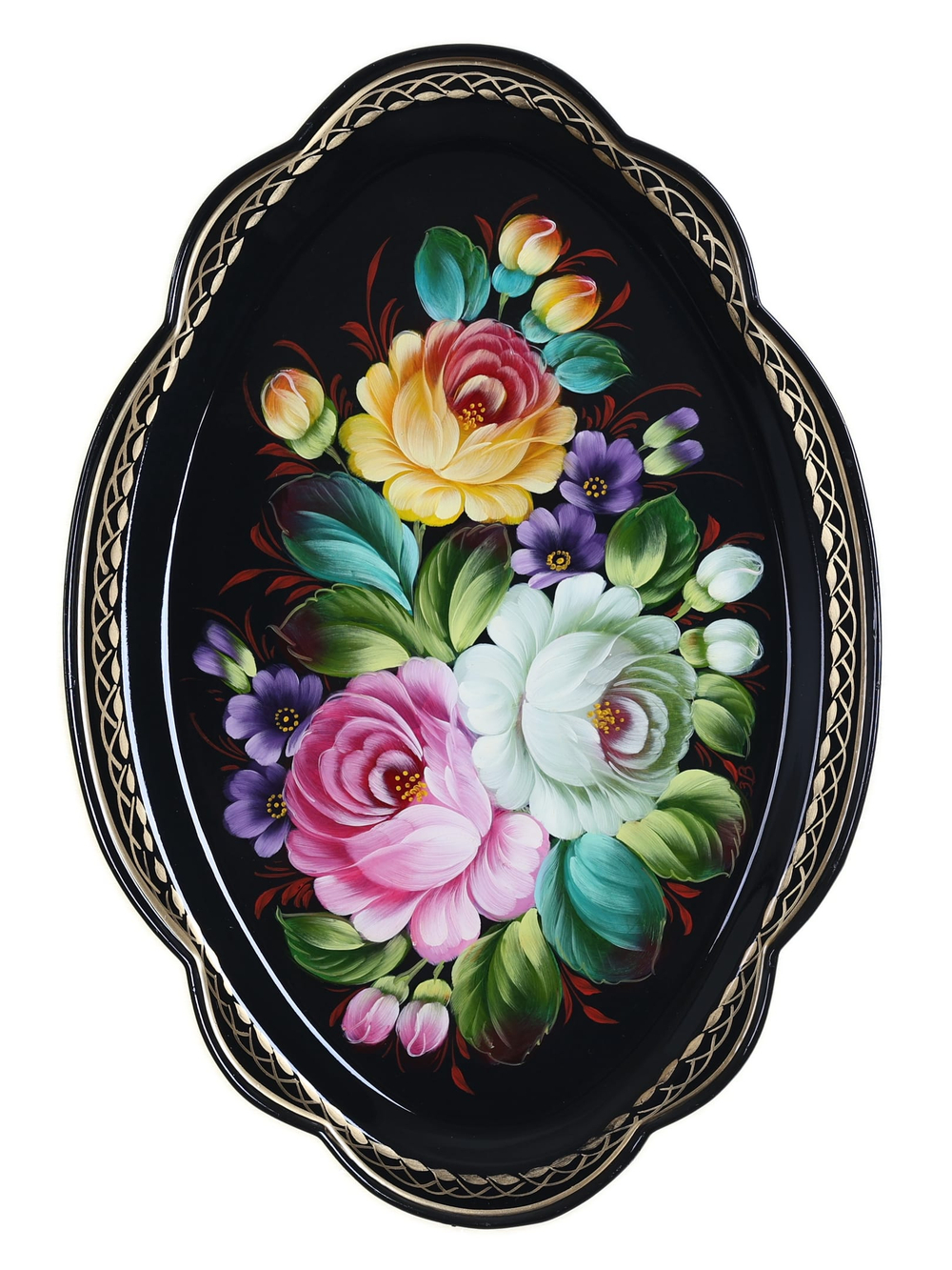 Жостовский поднос декоративный, размер 32х22 см (A11), металлический