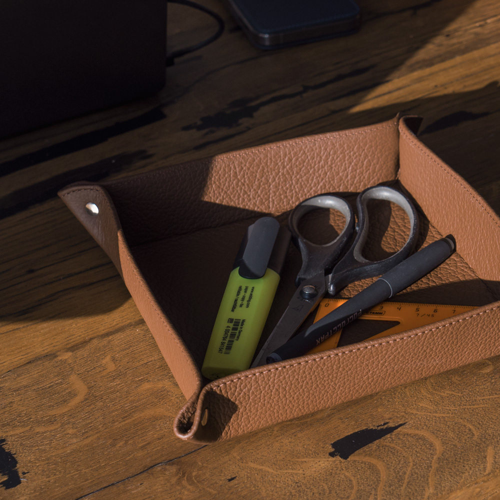 Лоток для мелочей из натуральной кожи теленка, цвета шоколад