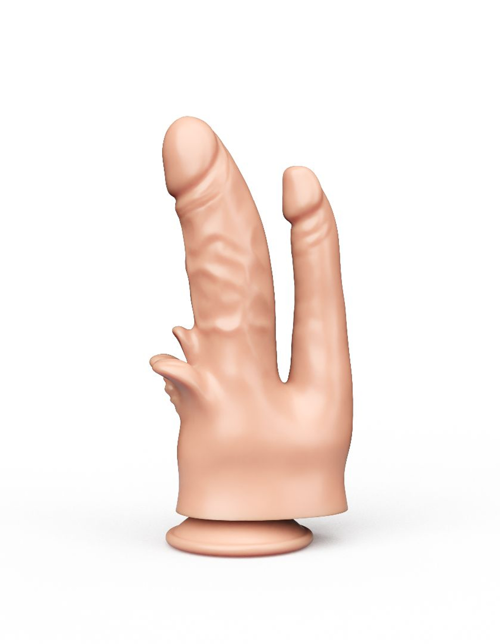 Фаллоимитатор на присоске для тройной стимуляции - 19,5 см. (Цвет: телесный)