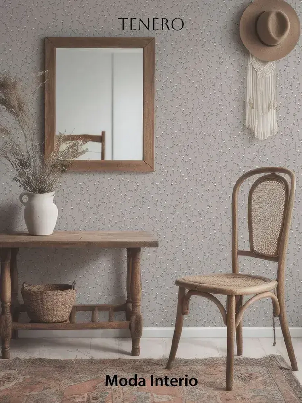 Обои винил на флизелине, веточка на серо-бежевом, метровые, для гостиной, Tenero (Moda interio, арт.32688-55)