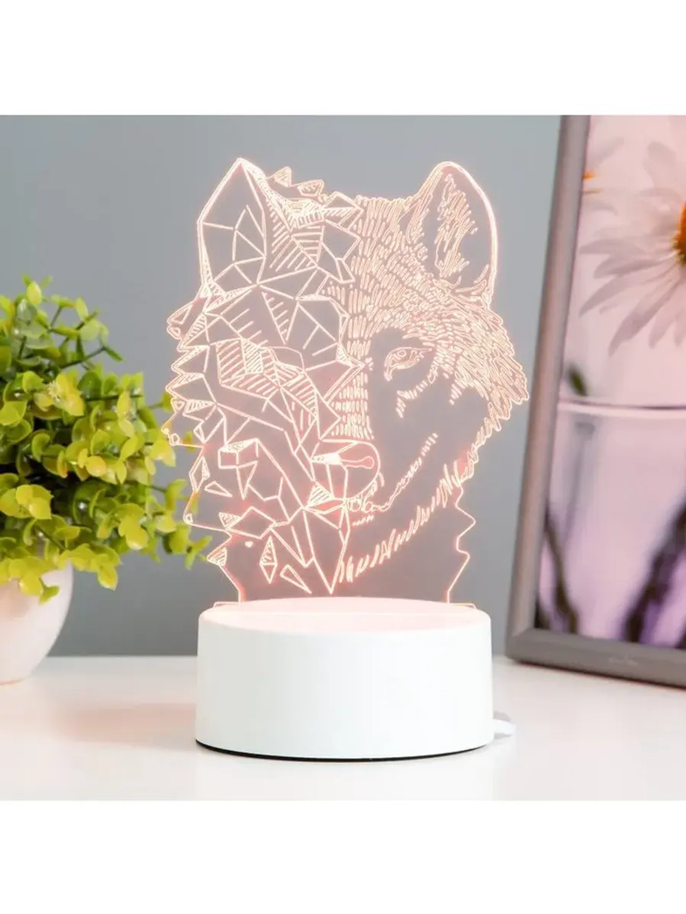Светильник 3D ночник RISALUX «Волк», LED RGB, от сети, 13.5×